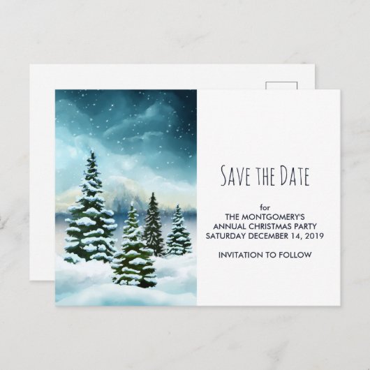 Landschaftlich Winter Wonderland Save the Date Was Postkarte (Vorne/Hinten)