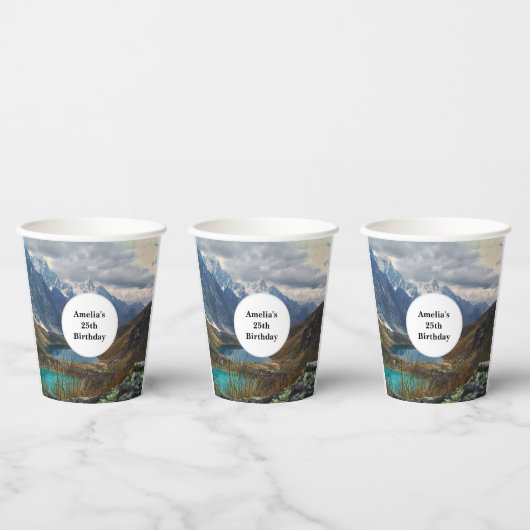 Landschaftliche Alpen Foto Geburtstag Pappbecher (Multi)