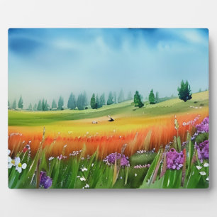 Landschaftliche Aquarellwiese Fotoplatte