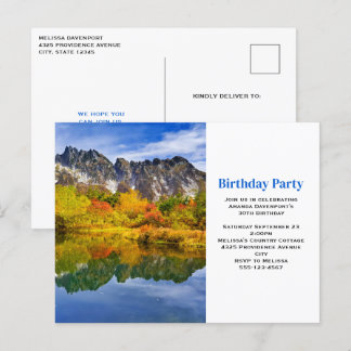 Landschaftliche Berge und Geburtstagsparty am See Postkarte