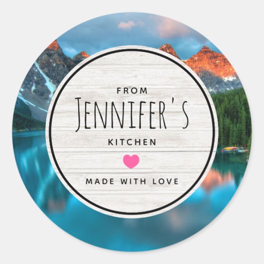 Landschaftliche Berge und See Fotografie Küche Runder Aufkleber (Vorderseite)
