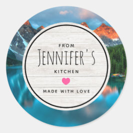 Landschaftliche Berge und See Fotografie Küche Runder Aufkleber