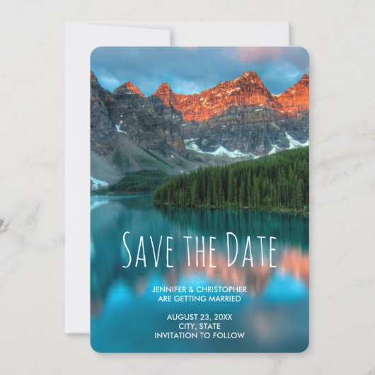 Landschaftliche Berglandschaftsfotografie Hochzeit Save The Date (Vorderseite)