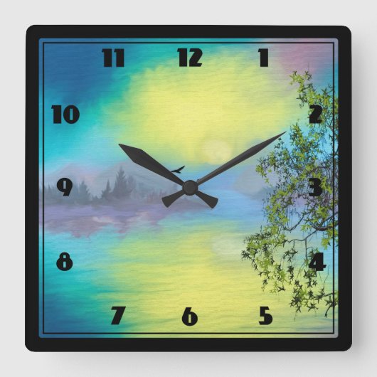 Landschaftliche Bergsee Landschaft Quadratische Wanduhr (Vorderseite)