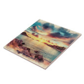 Landschaftliche Bucht, Wasserfarbe, Himmel auf Erd Fliese (Seite)