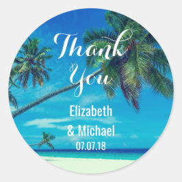 Landschaftliche Coconut Palms Wedding Danke Runder Aufkleber