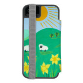 landschaftliche Darstellung niedlicher Schafe bei Incipio iPhone Geldbeutel-Hülle (Folio Rückseite)