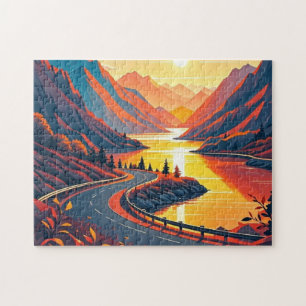 Landschaftliche Fahrt auf kurvenreicher Straße, So Puzzle
