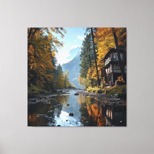 Landschaftliche Fluss- und Waldlandschaft mit rust Leinwanddruck (Vorderseite)