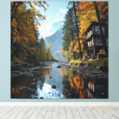 Landschaftliche Fluss- und Waldlandschaft mit rust Leinwanddruck (Insitu (Holzboden))