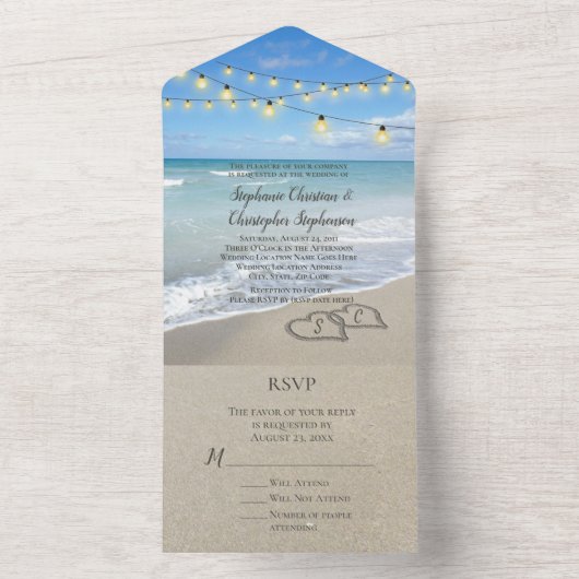 Landschaftliche Herzen am Sandstrand All In One Einladung (Innen Boden)