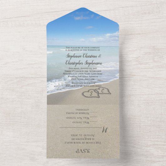 Landschaftliche Herzen am Sandstrand All In One Einladung (Innen Boden)