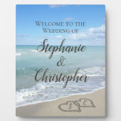 Landschaftliche Herzen am Sandstrand Willkommen Fotoplatte (Vorderseite)