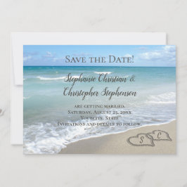 Landschaftliche Herzen im Sandstrand Save the Date Einladung