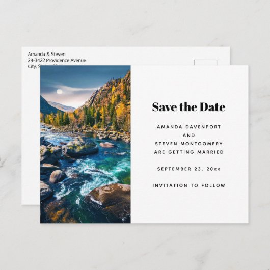 Landschaftliche Hochzeit des Fotos Fluss und Gebir Ankündigungspostkarte (Vorne/Hinten)