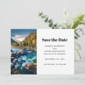 Landschaftliche Hochzeit des Fotos Fluss und Gebir Save The Date (Stehend Vorderseite)
