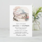 Landschaftliche Hochzeit mit japanischem Fuji und Einladung (Stehend Vorderseite)