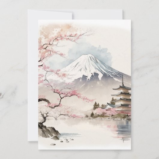 Landschaftliche Hochzeit mit japanischem Fuji und Einladung (Rückseite)