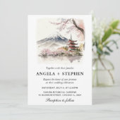 Landschaftliche Hochzeit mit japanischem Fuji und Einladung (Stehend Vorderseite)