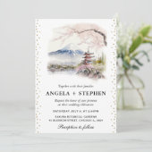 Landschaftliche Hochzeit mit japanischem Fuji und Einladung (Stehend Vorderseite)