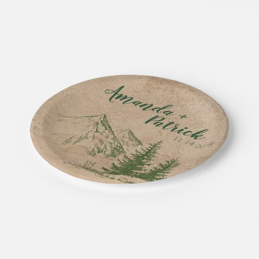 Landschaftliche Hochzeitsplatte Pappteller (Schrägansicht)