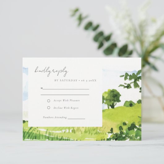 Landschaftliche Hügel Hochzeitsempfang RSVP Karte (Stehend Vorderseite)