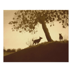 landschaftliche Hunde im Park Sepia Landschaft Kun Poster
