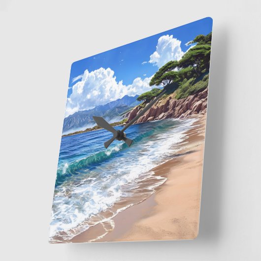 Landschaftliche Küstenlandschaft. Quadratische Wanduhr (Winkel)