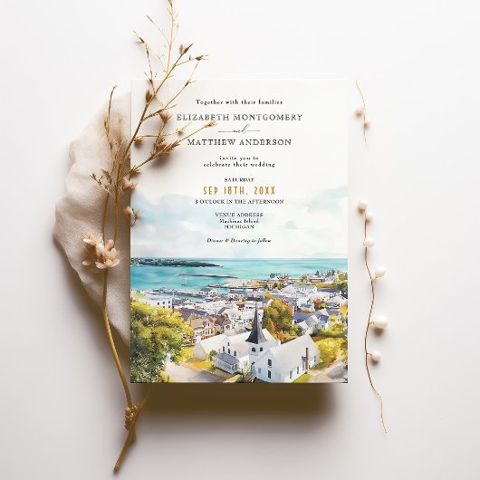 Landschaftliche Mackinac Island Michigan Wasserfar Einladung