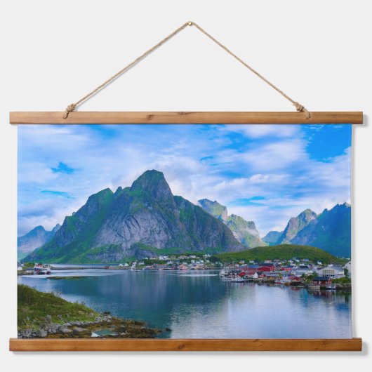 Landschaftliche norwegische Landschaft Lofoten Nor Wandteppich Mit Holzrahmen (Vorderseite 3)