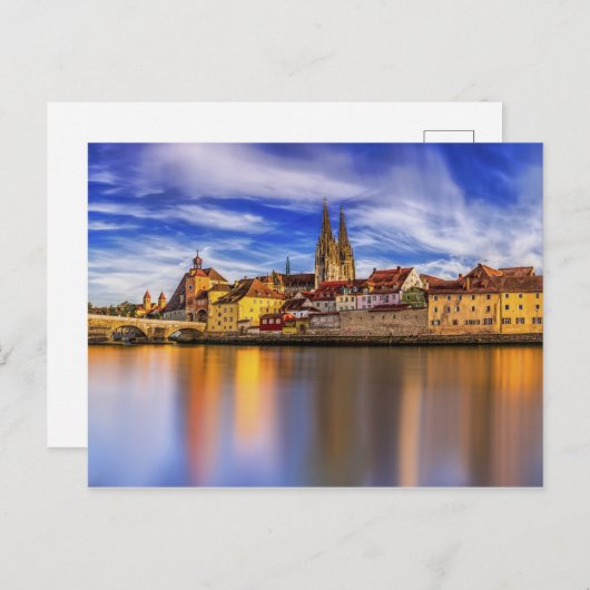 Landschaftliche Regensburger Flussansicht Postkarte (Vorne/Hinten)