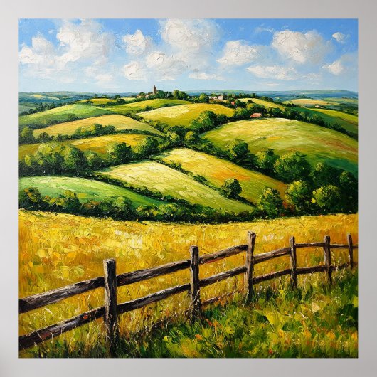 Landschaftliche Rolling Hills mit Holzzaun Poster (Vorne)