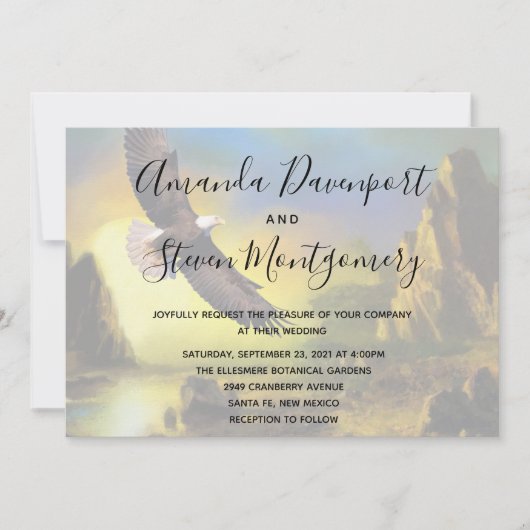 Landschaftliche Rustic Bald Eagle Patriotic Weddin Einladung (Vorderseite)