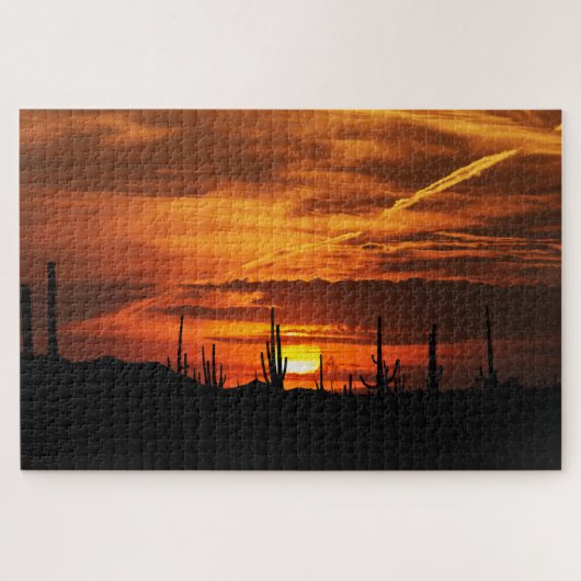 Landschaftliche Saguaros bei Sonnenuntergang Puzzle (Horizontal)