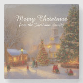 Landschaftliche schneebedeckte Weihnachtsbäume im  Steinuntersetzer (Vorderseite)