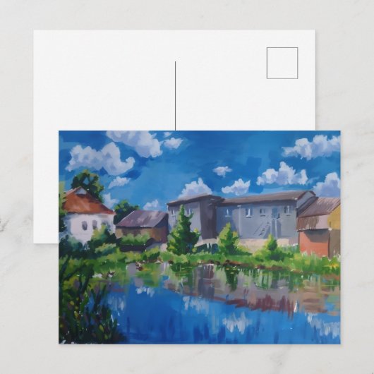 Landschaftliche Seenlandschaft Malerei Postkarte u (Vorne/Hinten)