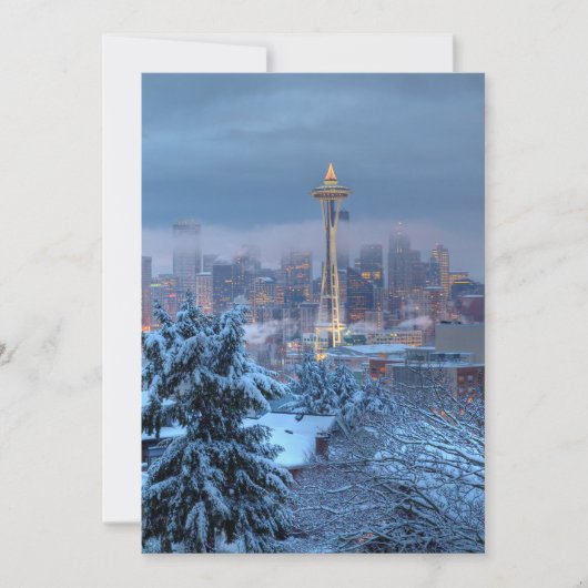 Landschaftliche Sicht auf Snowy Seattle Feiertagskarte (Vorderseite)