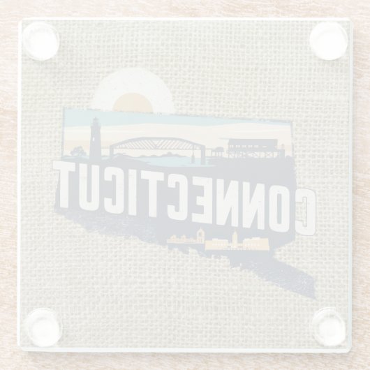 Landschaftliche Silhouette Retro Connecticut Glasuntersetzer (Rückseite)