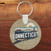 Landschaftliche Silhouette Retro Connecticut Schlüsselanhänger (Vorderseite)