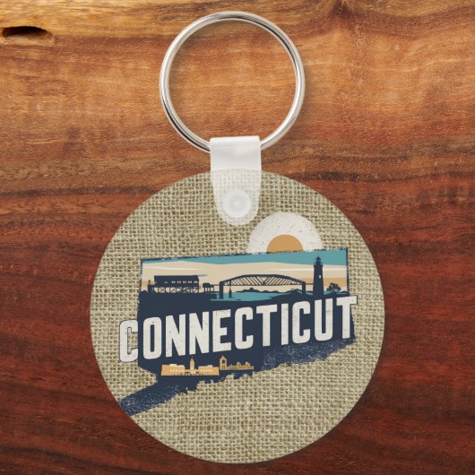 Landschaftliche Silhouette Retro Connecticut Schlüsselanhänger (Vorderseite)