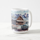 Landschaftliche Vintage Hütte und Altlastwagen Kaffeetasse (VorderseiteRechts)