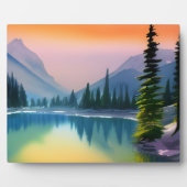 Landschaftliche Wasserfarbe Bergsee Reflektion Fotoplatte (Vorderseite)