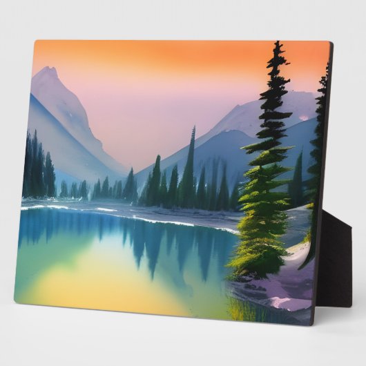 Landschaftliche Wasserfarbe Bergsee Reflektion Fotoplatte (Seite)