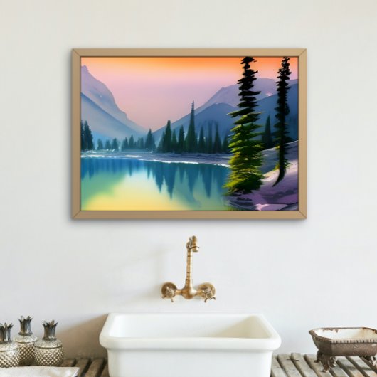 Landschaftliche Wasserfarbe Bergsee Reflektion Poster
