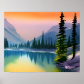 Landschaftliche Wasserfarbe Bergsee Reflektion Poster (Vorne)
