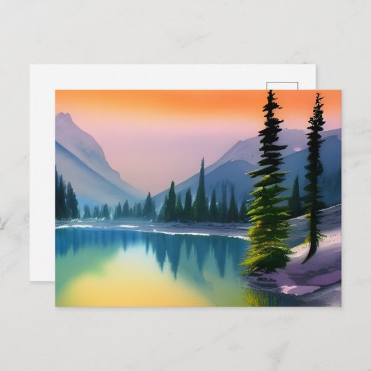 Landschaftliche Wasserfarbe Bergsee Reflektion Postkarte (Vorne/Hinten)