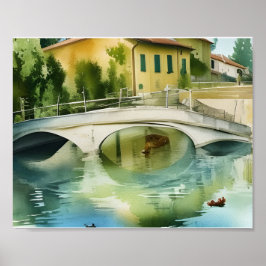 Landschaftliche Wasserfarbe der Canal Bridge Poster