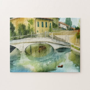Landschaftliche Wasserfarbe der Canal Bridge Puzzle