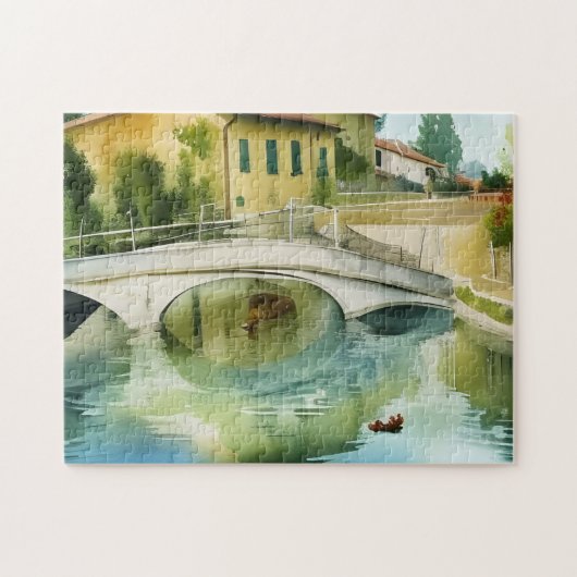 Landschaftliche Wasserfarbe der Canal Bridge Puzzle (Horizontal)