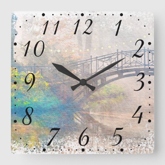Landschaftliche Wasserfarbenbrücke Quadratische Wanduhr (Vorderseite)